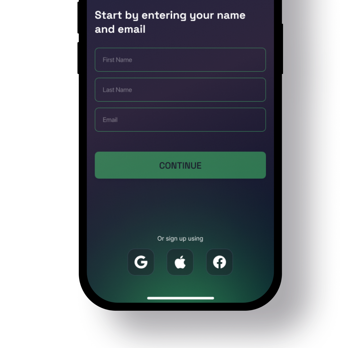 Signup screen